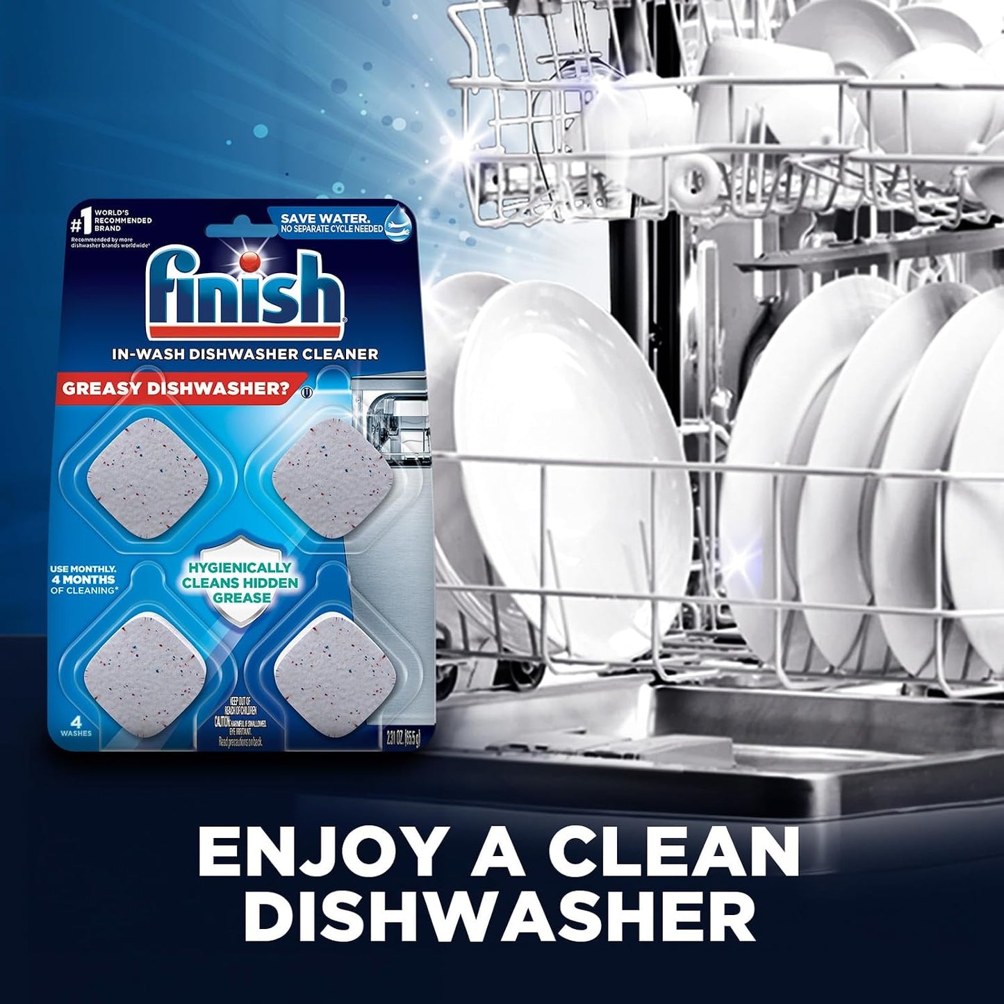 Finish In-Wash Dishwasher Cleaner: Clean Hidden Grease and Grime, 3 ct