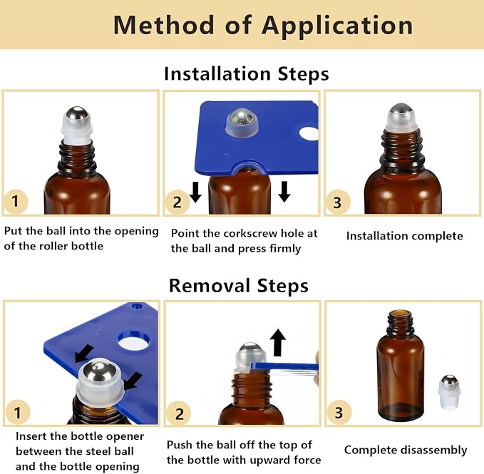 50ML Roller Bottles for Essential Oil, 3 Pack Empty Amber Glass Roller Bottle - Image 4