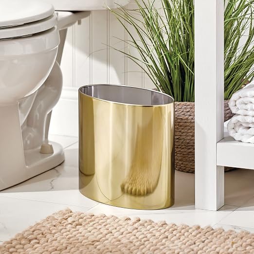 mDesign Stainless Steel Metal Oval Trash Can, 7.9 Liter/2.09 Gallon Wastebasket - Image 2