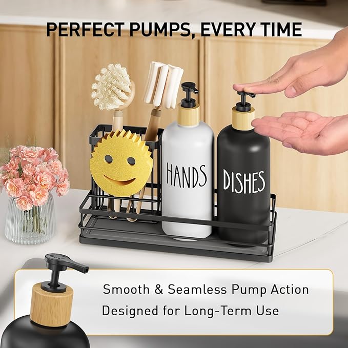 Moforoco Kitchen Dish Soap Dispenser Set, 16OZ Glass Bottle, Hand and Dish Soap - Image 3