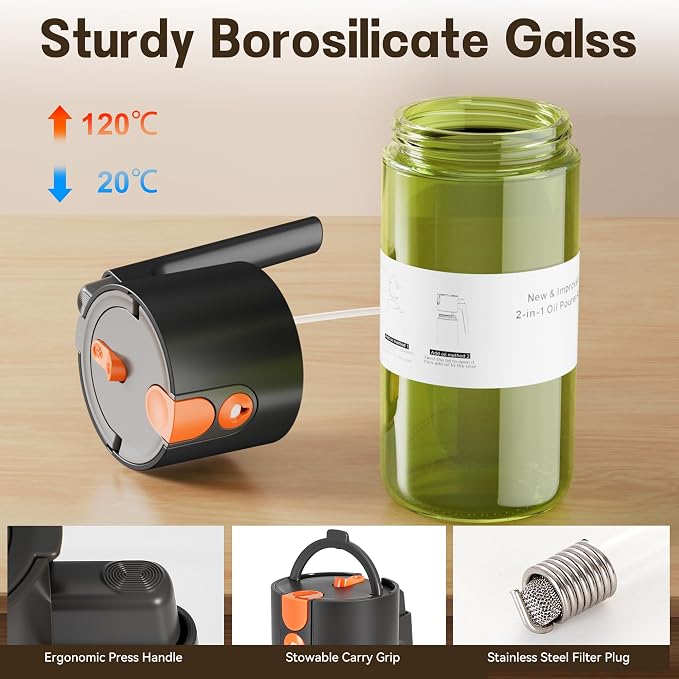 Upgrade 2 in 1 Oil Sprayer for Cooking, 17oz Light-Blocking Glass Olive Oil - Image 6