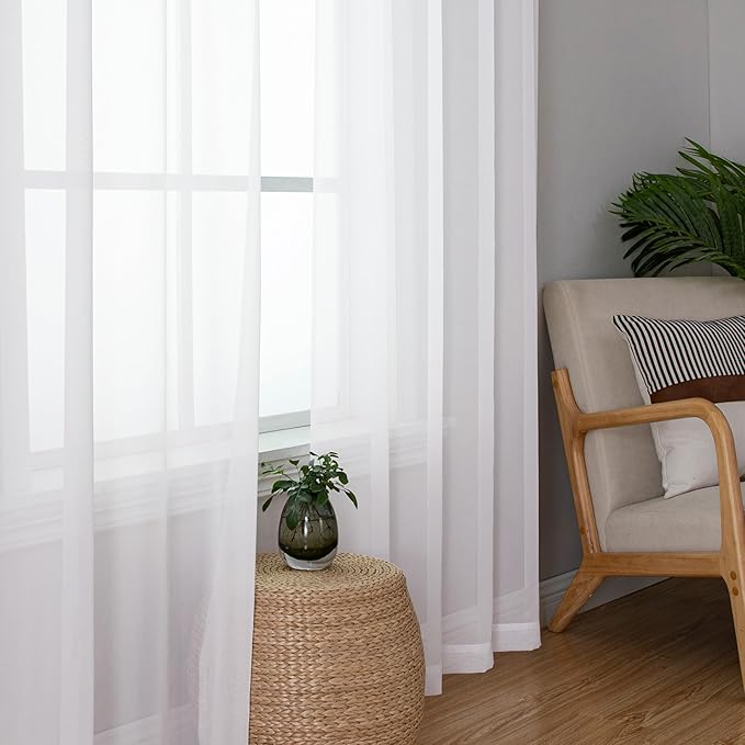 Chyhomenyc White Sheer Curtains 84 Inches Long 2 Panels Set - Image 7