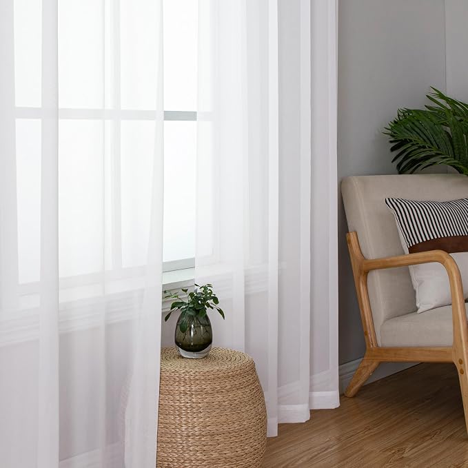 Chyhomenyc White Sheer Curtains 63 Inch Length 2 Panels Set, Light Filtering - Image 9