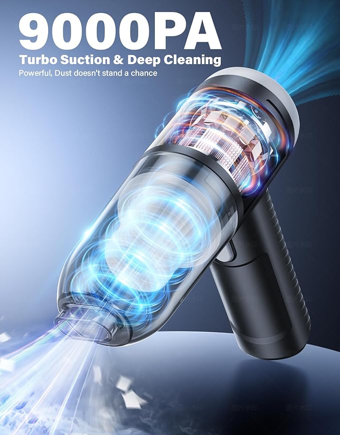 Car Vacuum Portable Cordless, 9000Pa Handheld Vacuum Mini Vacuum Cleaner High - Image 2