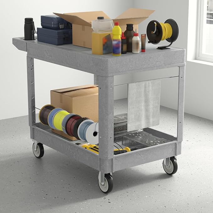 Utility Cart on Wheels, Heavy Duty Large Flat Top Rolling Service Cart - Image 3