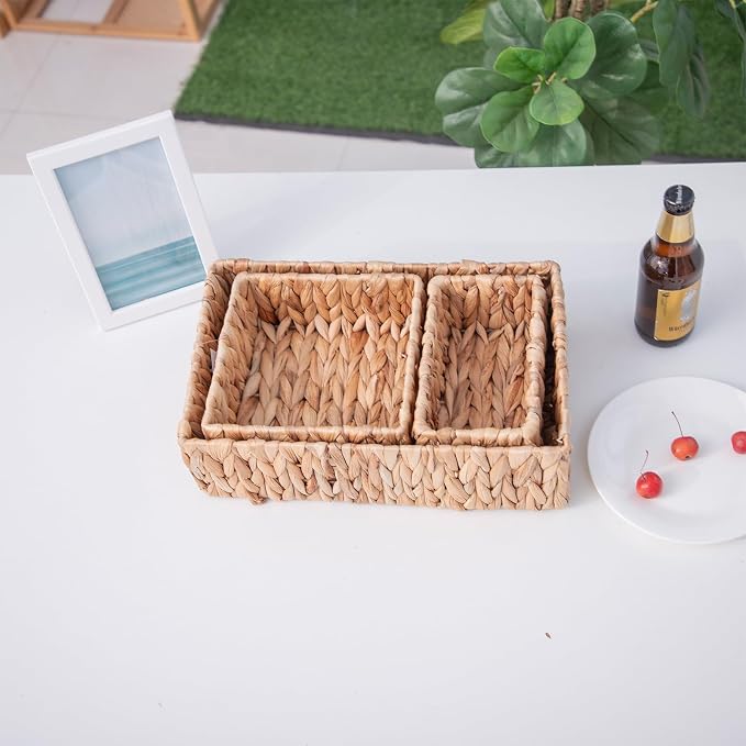 Handwoven Wicker Storage Baskets Set, Natural water hyacinth & Iron Frame | - Image 2