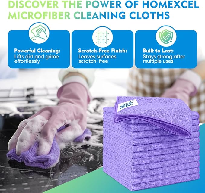HOMEXCEL Microfiber Cleaning Cloth 12 Pack 12.5 x 12.5 Inch Microfiber Towels - Image 2