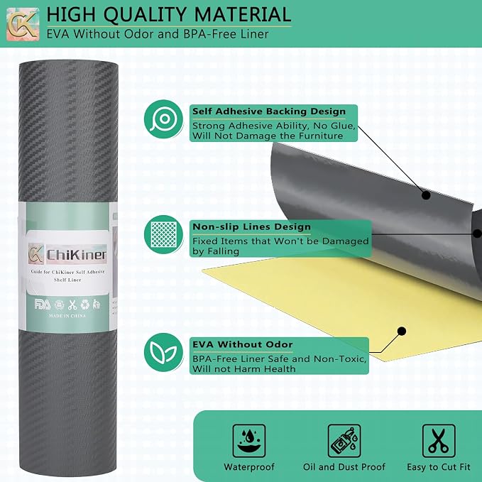 Self-Adhesive Shelf Liner Kitchen Liner, Waterproof Backed Paper Easy Peel and