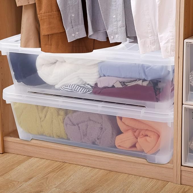40 Quart Clear Plastic Underbed Storage Container, Wheeled Latching Storage Box - Image 5