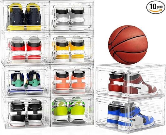 Mitees 10 Pack XX Large Thicken Sturdy Hard Plastic Clear Stackable Shoe by Mitees