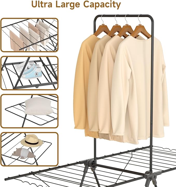 Bigzzia Clothes Drying Rack Foldable, 68.9Inch High Hanger Laundry Drying Rack - Image 4