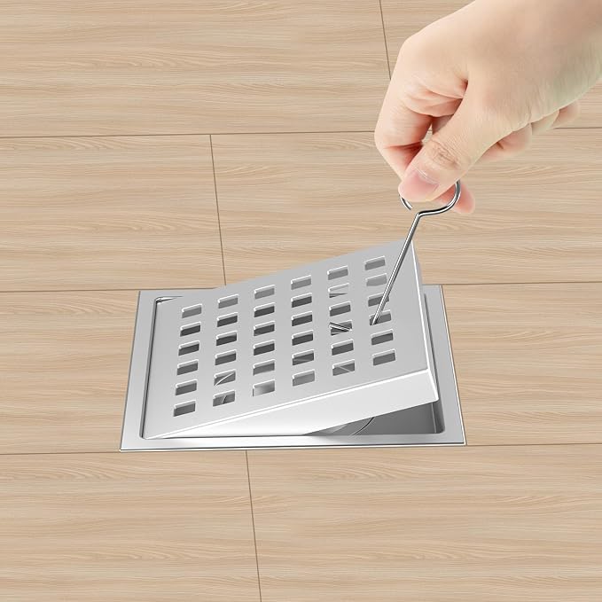 4-3/8 Inch Square Shower Floor Drain Brushed Stainless Steel Drain Kit - Image 2