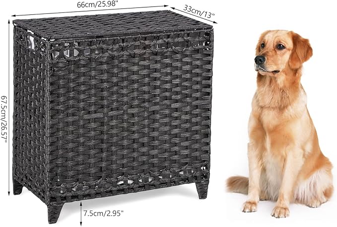 Laundry Hamper with 3 Removable Liner Bags; 132L Handwoven Rattan Laundry - Image 7