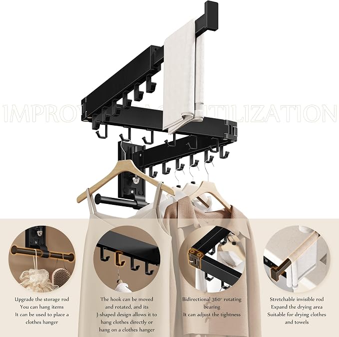 Wall Mounted Collapsible Clothes Drying Rack, Space-Saving Laundry Drying Rack - Image 7