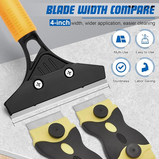 Floor Scraper Heavy Duty with Long Handle, 4 Inch Razor Blade Floor Scraper - Image 3