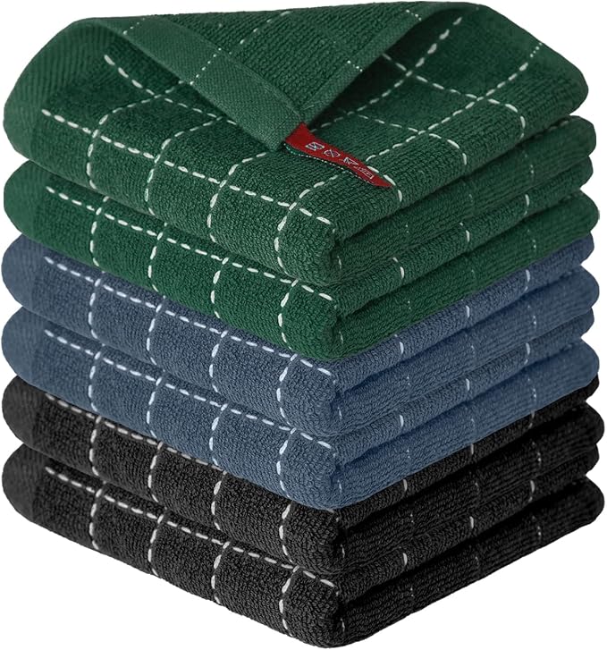 Artoid Mode Checkered Designed Cotton Grey Black Green Terry Kitchen Dish Cloths by ArtoidMode