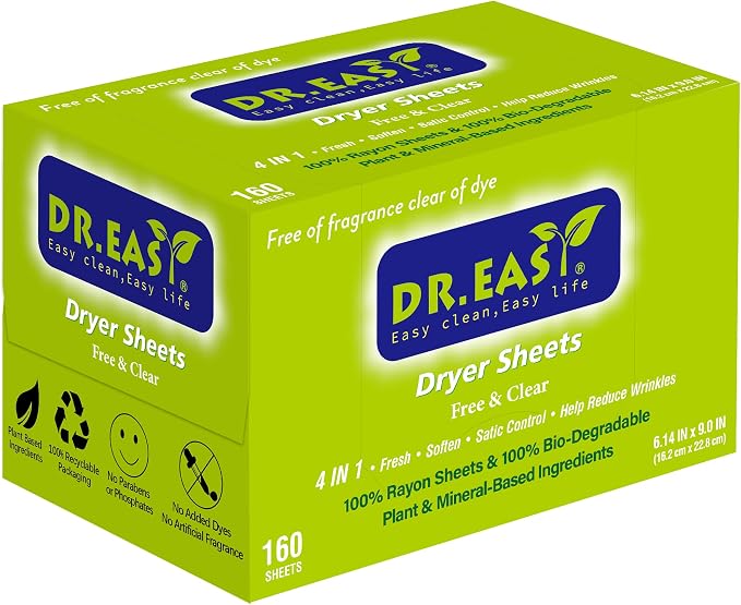 Dr.Easy Dryer Sheets Free & Clear Plant Based all ingredients by DREASY