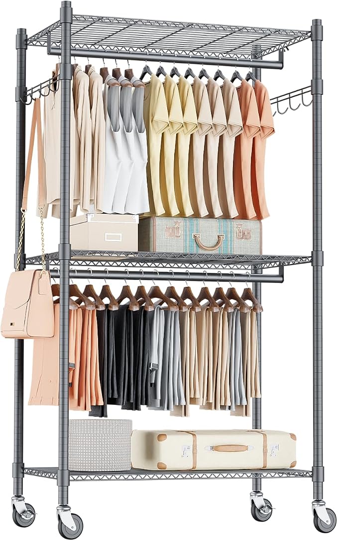 Homdox Garment Rack Heavy Duty, 3 Tier Rolling Clothing Racks by HOMDOX