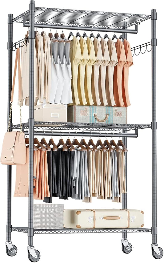 Homdox Garment Rack Heavy Duty, 3 Tier Rolling Clothing Racks by HOMDOX