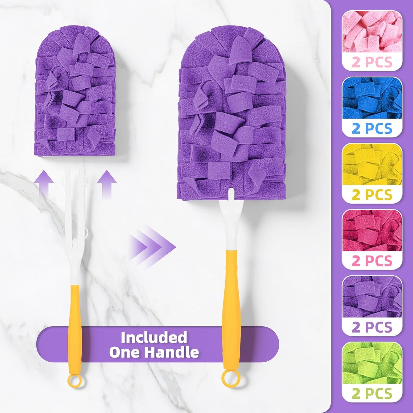 12 PCS Fleece Reusable Duster Refills for Swiffer, Washable Heavy Duty Duster Pads, 360 Cleaning Pads for Fan, Window, Furniture, Floor(Include 1 Handle)
