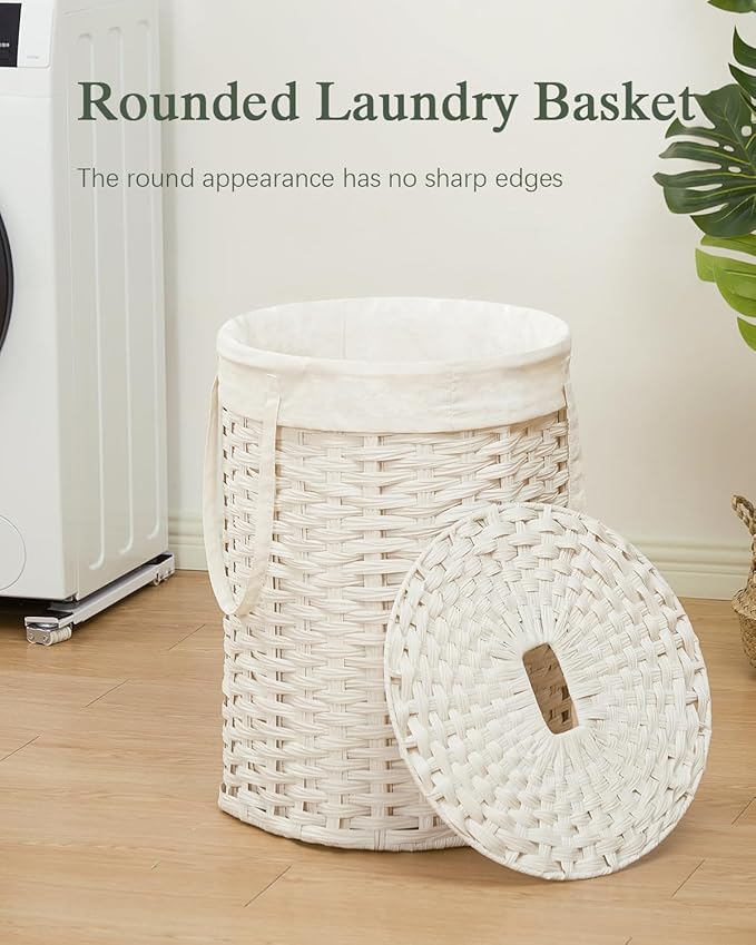 Laundry Hamper with Lid Laundry Basket with Lid 19.0 Gal Round Wicker Laundry - Image 2