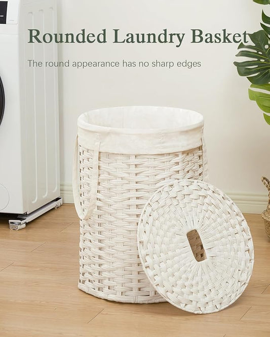 Laundry Hamper with Lid Laundry Basket with Lid 19.0 Gal Round Wicker Laundry - Image 2