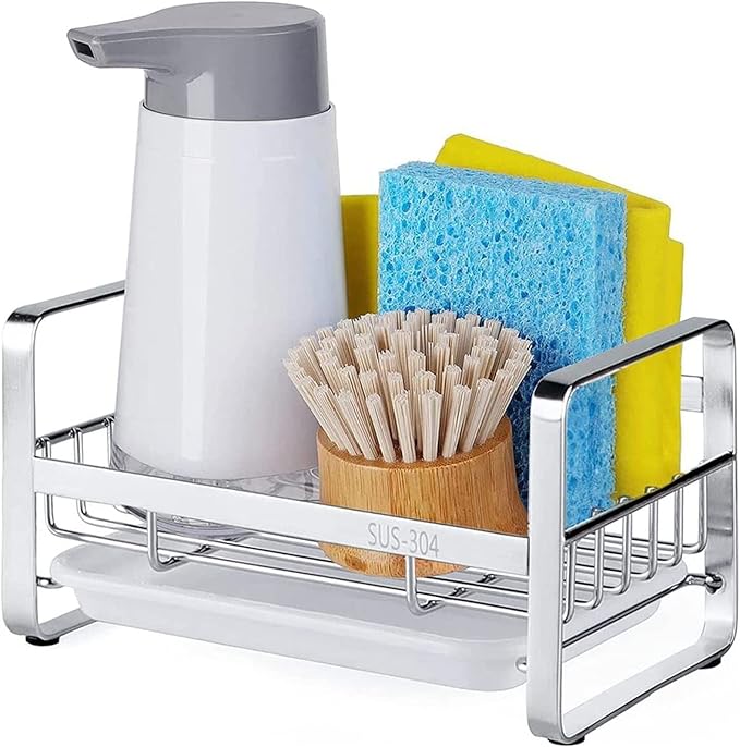 HULISEN Kitchen Sink Sponge Holder, 304 Stainless Steel Kitchen Soap Dispenser by HULISEN