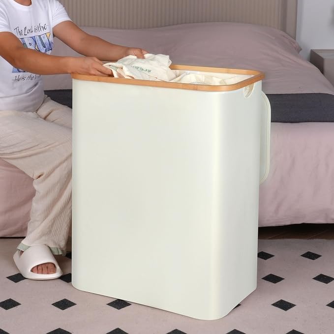 efluky Laundry Hamper with Lid, 160L Tall Laundry Basket with Bamboo Handles