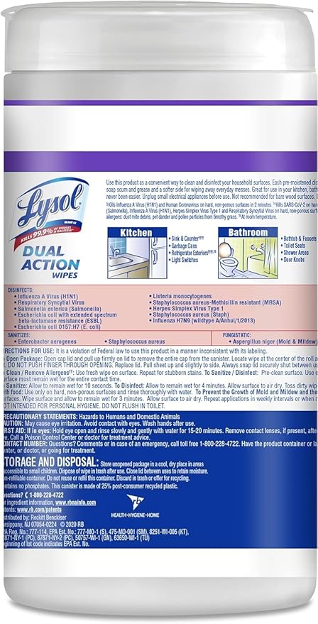 Lysol Dual Action Disinfectant Wipes, Dorm Room Essentials, Citrus Scent - Image 7