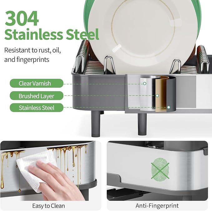 Expandable Dish Drying Rack, Foldable 304 Stainless Steel Dish Rack - Image 2