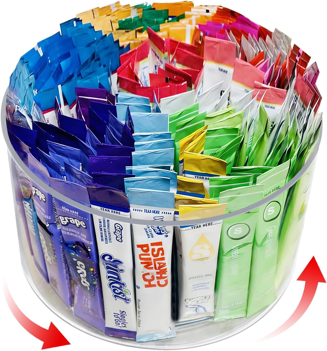Drink Packet Organizer for Powdered Drink Mix,Powder Packet,Water Packet,Water Flavor Packet,Lazy Susan 360° Turntable Organizer for Drink Mix Necessities