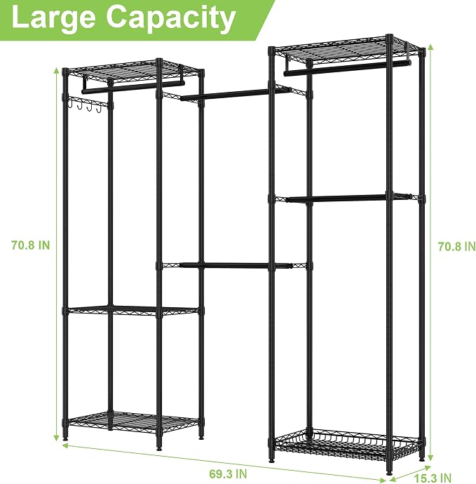 Heavy Duty Clothes Rack, Freestanding Garment Rack System Closet Organizer - Image 3