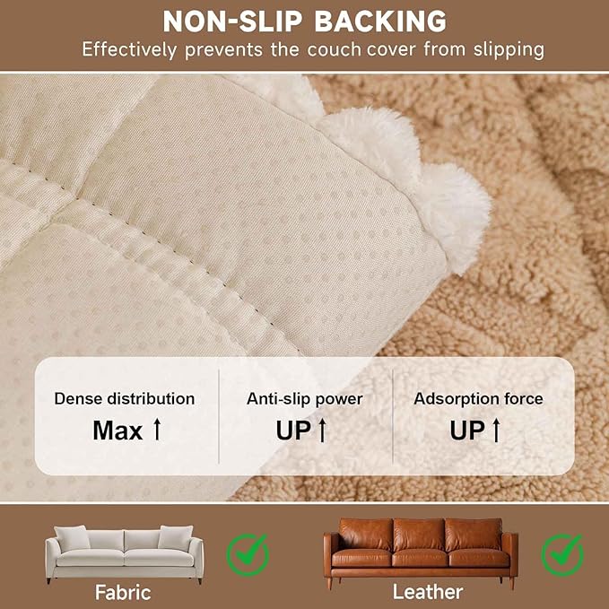 OTOB Pet Couch Covers for 3 Cushion Couch Sofa, Washable & Non Slip Fuzzy Plush - Image 6