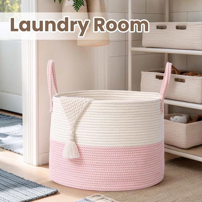 Woven Blanket Basket, 65L Large Rope Storage Bin - Image 7