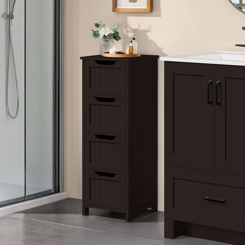 Yaheetech Bathroom Storage Cabinet, 12" W Slim 4-Drawer Design, Espresso
