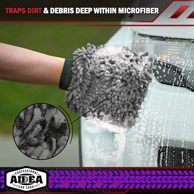 AIDEA Car Wash Mitt Microfiber-2Pack, Scratch-Free& Lint-Free, Premium Chenille - Image 5