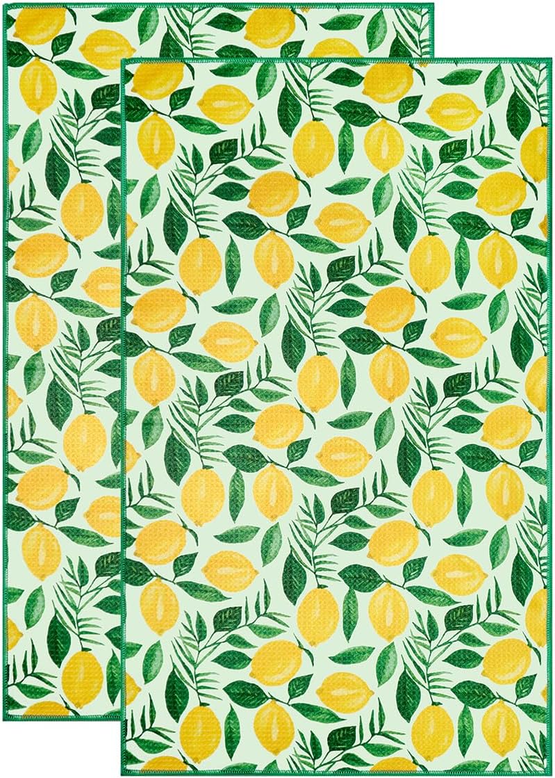 KAF Home Haven Kitchen Tea Towel - Set of 2 Quick Drying Microfiber Cloth Towels - 18 x 30 - Lemons