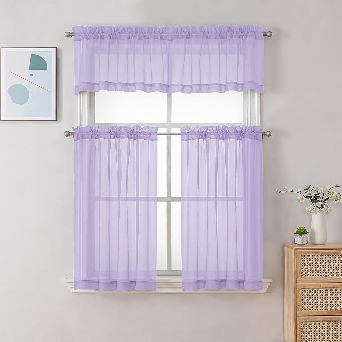 Chyhomenyc Sheer Valances for Windows 2 Pack, Small Window Curtains for Living - Image 2