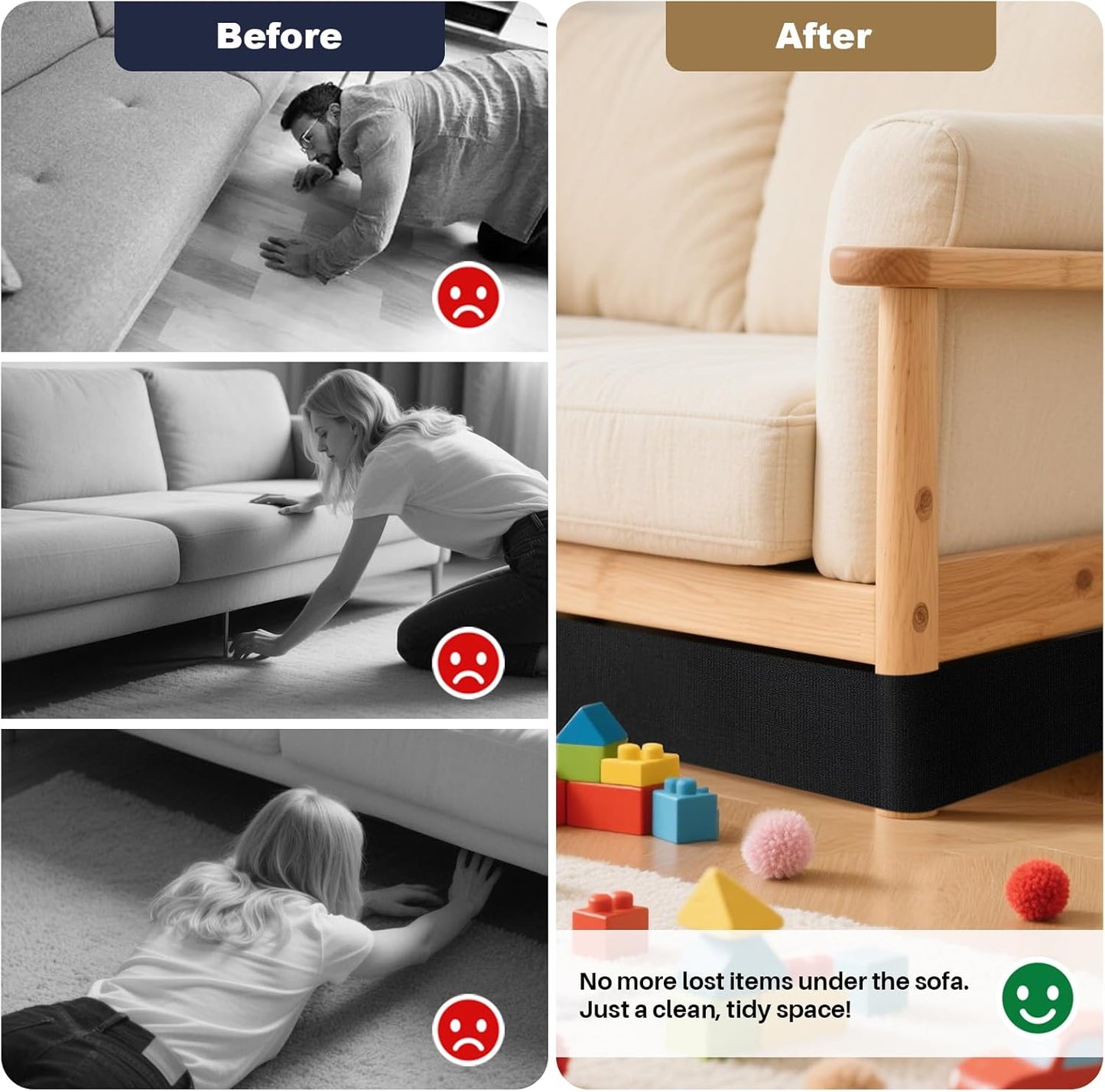 Under Couch Blocker for Kids and Pet Toys, 3 inch x 123inch, Toy Blocker for Bed and Furniture, Stop Toys Going Under Sofa