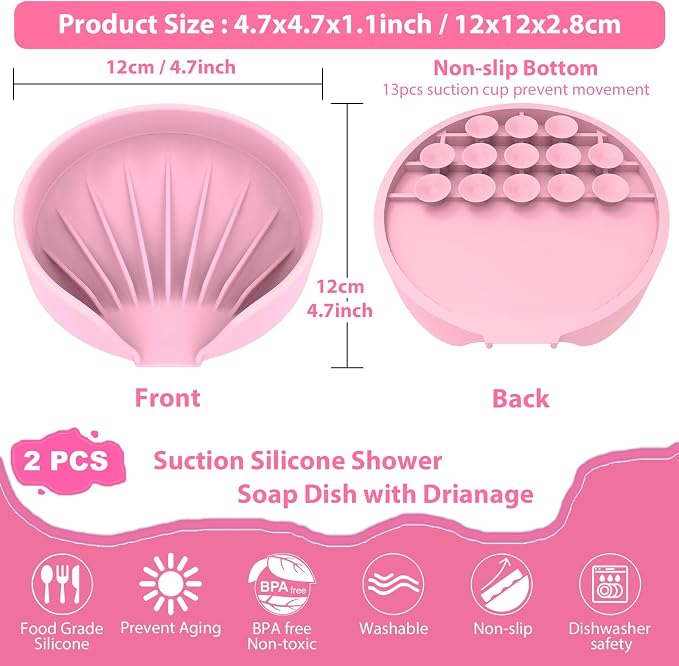 Self Draining Soap Dish, Silicone Suction Cup Soap Holder Tray Savers Container - Image 2