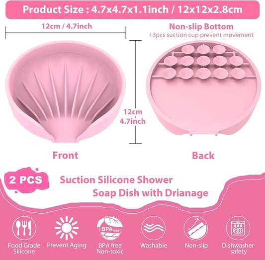 Self Draining Soap Dish, Silicone Suction Cup Soap Holder Tray Savers Container - Image 2