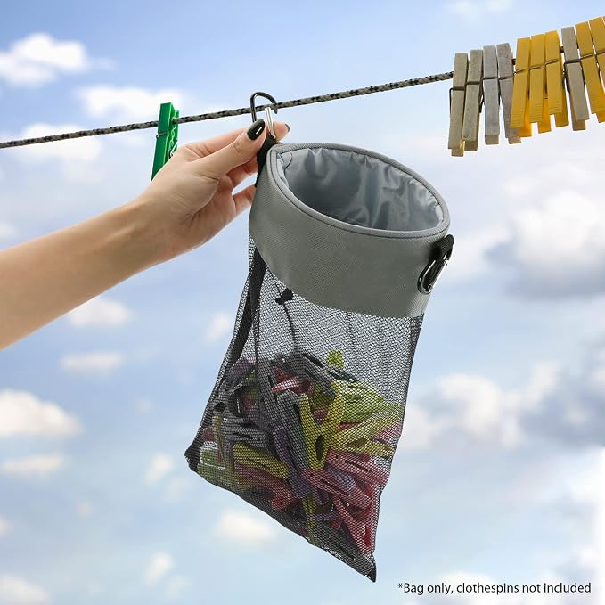 Mesh Clothespin Bag with Hooks Hanging Clothes Pin Bag with Drawstring Closure - Image 6