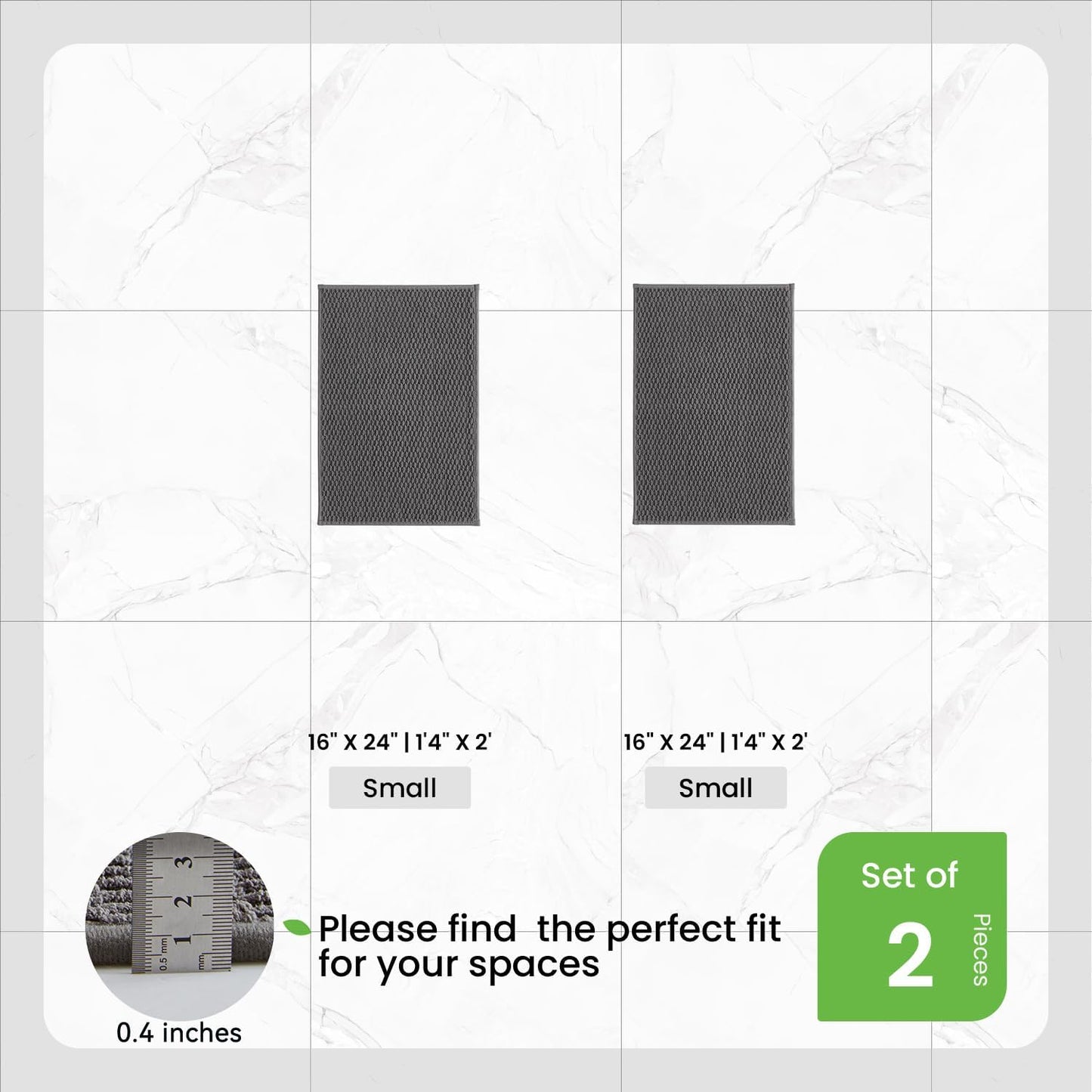 TYUU Bathroom Rugs Sets 2 Piece, Non Slip & Washable Bath Mat Set, Super Absorbent Quick Dry Bathroom Mat Set, Soft Low Pile for Tub & Shower, 16"x24" & 16"x24", Dark Grey