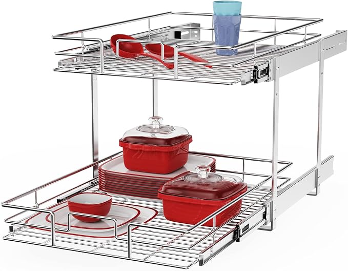 ROOMTEC Individual Pull Out Cabinet Organizer, 2 Tier Spice Rack Organizer by ROOMTEC