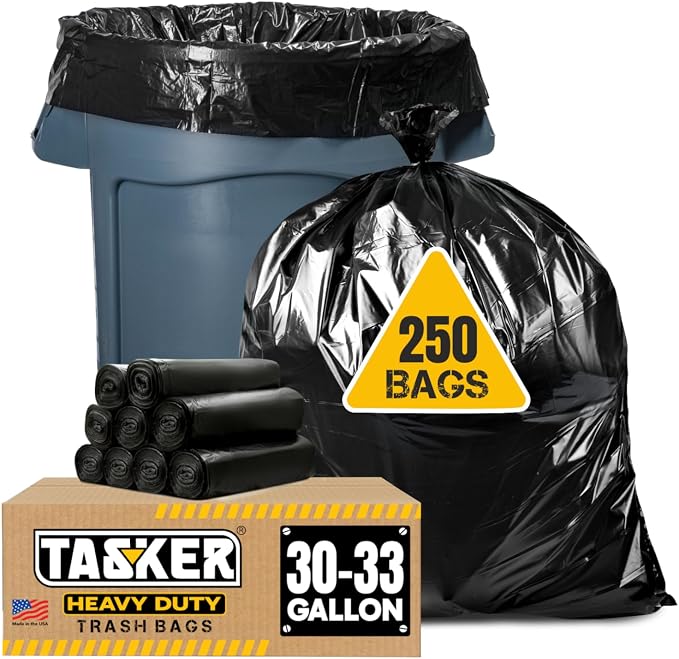 Tasker 30-33 Gallon Trash Bags Heavy Duty Large Black Garbage Bags 30 Gallon by Tasker