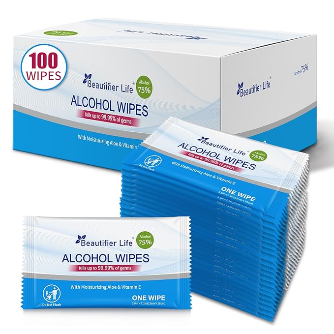 100 Count Individually Packed Hand Sanitizing Wipes by BeautifierLife
