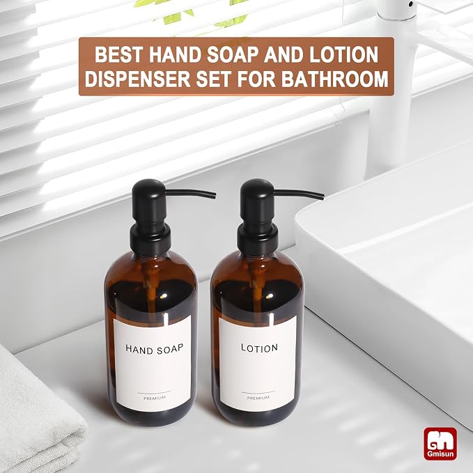 GMISUN Amber Glass Soap Dispenser, 4 Pack Bathroom Hand Soap Dispensers - Image 7