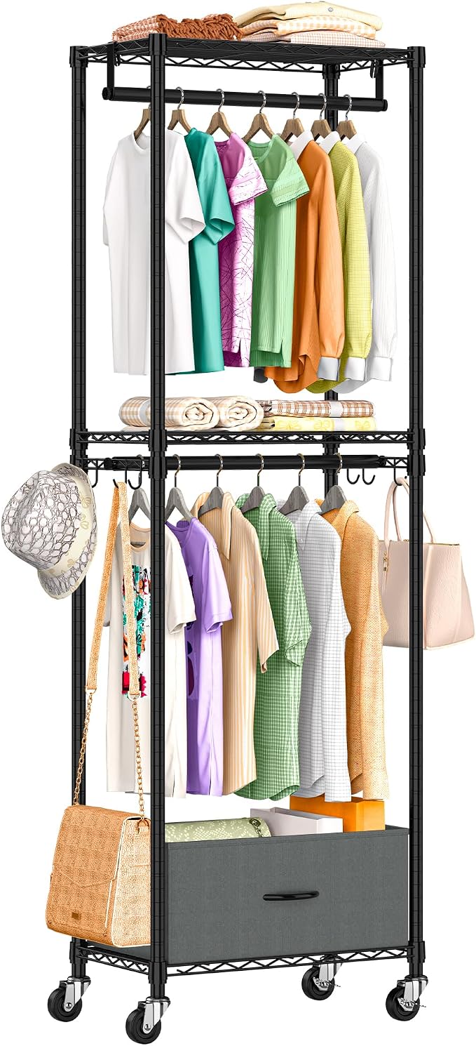 Clothes Rack with Drawers, Freestanding Rolling Garment Rack by Unknown