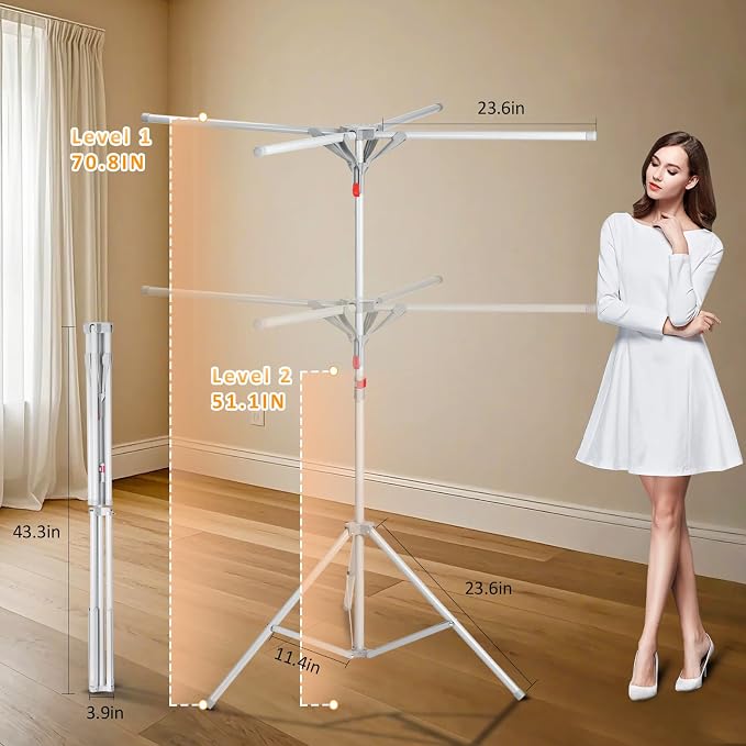 Tripod Drying Rack Height Adjustable, 2025 Upgraded Foldable Portable Standing - Image 2
