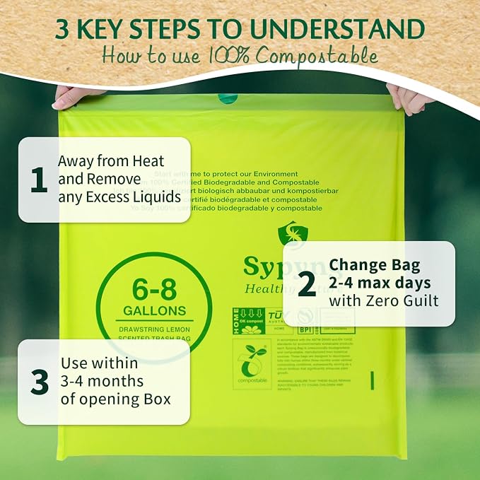 Compostable Trash Bags 6-8 Gallon – Heavy Duty, 1.1 Mil Thick, 100% - Image 5